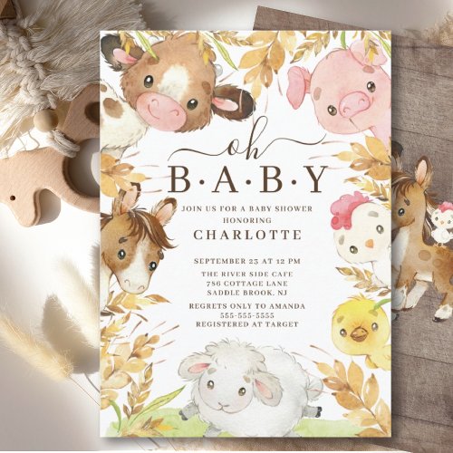 Oh Baby Farm Animals Shower Invitation