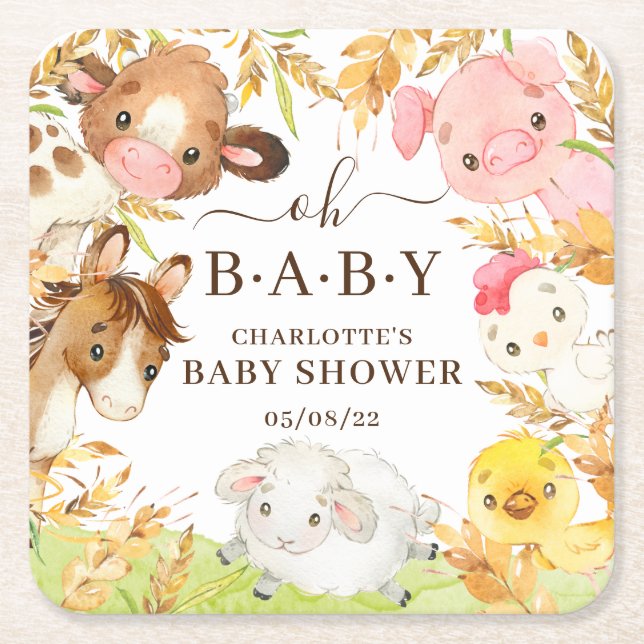 Oh Baby Farm Animals Square Paper Coaster (Front)