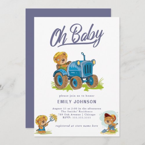 Oh Baby Farm Tractor Baby Shower Invitation