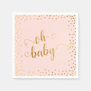Oh Baby Faux Gold Foil Confetti Blush1 Baby Shower Napkins