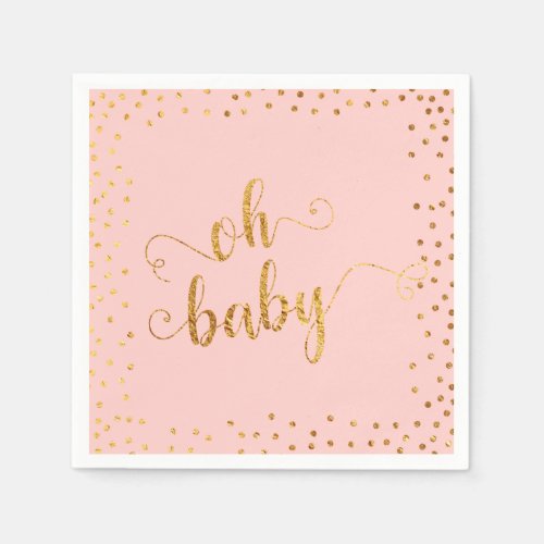 Oh Baby Faux Gold Foil Confetti Blush3 Baby Shower Napkins