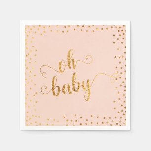 Oh Baby Faux Gold Foil Confetti Blush4 Baby Shower Napkins