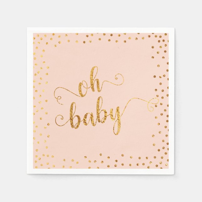 Oh Baby Faux Gold Foil Confetti Blush4 Baby Shower Napkins (Front)