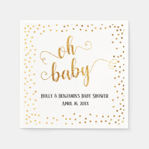 "Oh Baby" Faux Gold Foil Confetti, Names & Date Napkins