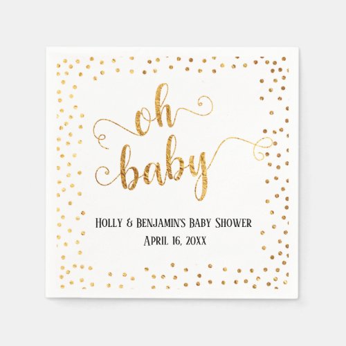 Oh Baby Faux Gold Foil Confetti Names  Date Napkins