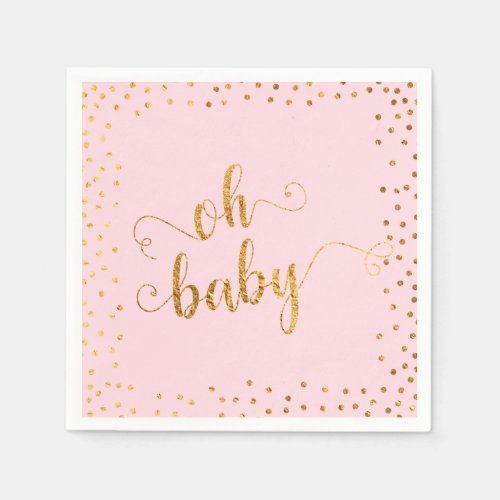 Oh Baby Faux Gold Foil Confetti Pink Baby Shower Napkins