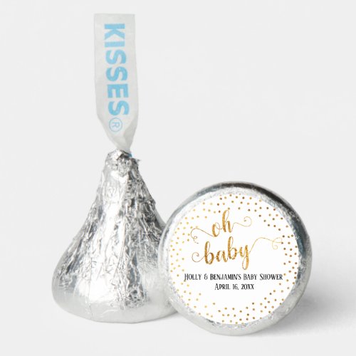 Oh Baby Faux Gold Foil Confetti w Names  Date Hersheys Kisses