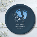 Oh Baby Feet Navy Blue Baby Shower Paper Plates<br><div class="desc">These simple and stylish baby shower paper plates are decorated with cute hand-painted watercolor baby's feet in pastel blue on a dark navy blue background. They say Oh Baby in stylish script typography. Easily customizable. Because we create our artwork you won't find this exact image from other designers. Original Watercolor...</div>