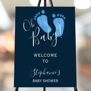 Oh Baby Feet Navy Blue Baby Shower Welcome Sign