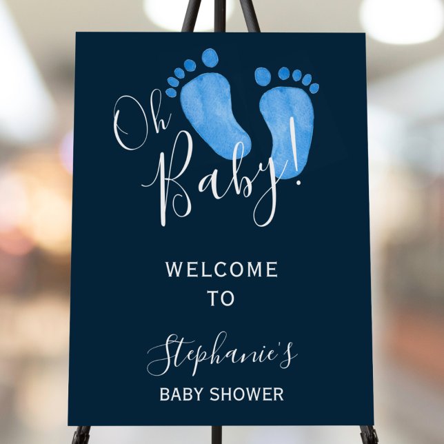 Oh Baby Feet Navy Blue Baby Shower Welcome Sign (Creator Uploaded)