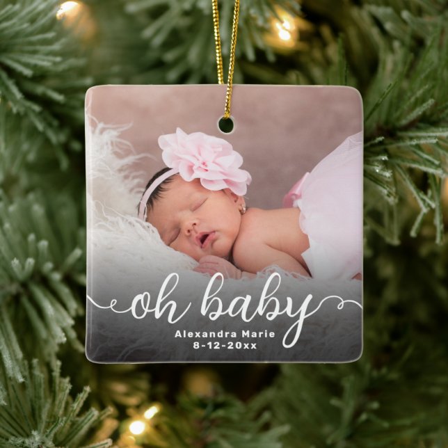Oh Baby First Christmas Double Sided Photo Ceramic Ornament (Tree)