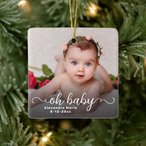 Oh Baby First Christmas Double Sided Photo Ceramic Ornament