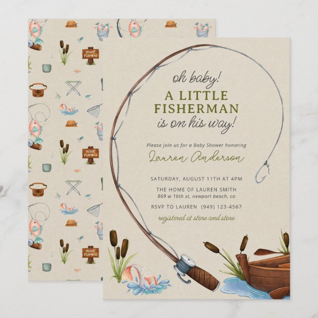 Oh Baby Fisherman Watercolor Boy Baby Shower Invitation (Front/Back)