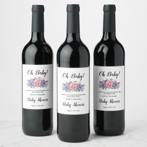 Oh baby Floral Arrangement Baby Shower Wine Label