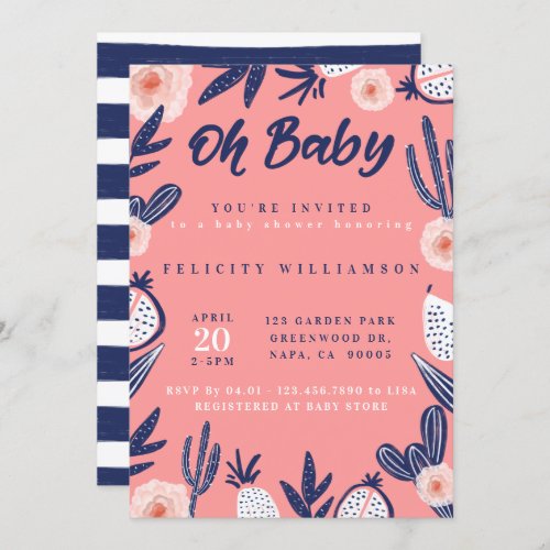 Oh Baby Floral Cactus Baby Girl Shower Invitation