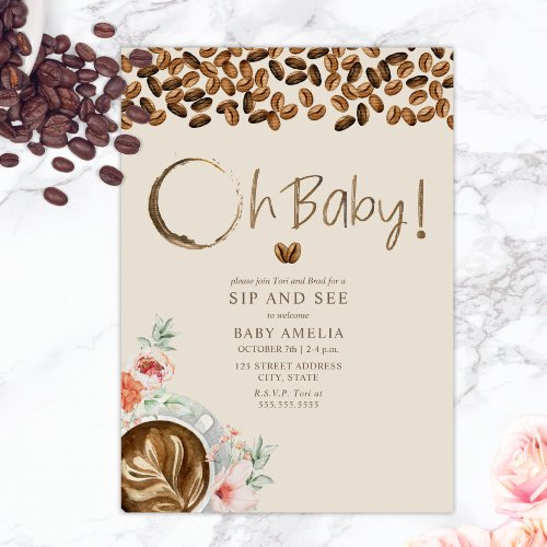 Oh Baby Floral Coffee Sip And See  Invitation