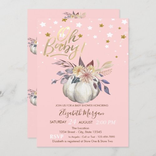 Oh Baby Floral Pumpkin Stars Baby Shower Invitation