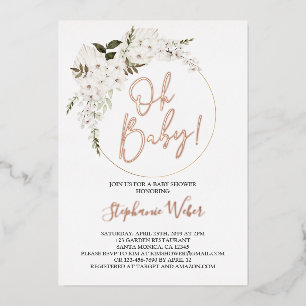 Oh Baby floral real rose gold Foil Invitation