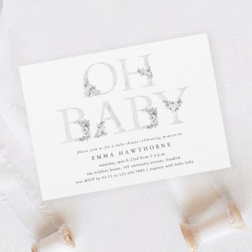 Oh Baby Floral Type Gender Neutral Baby Shower Invitation