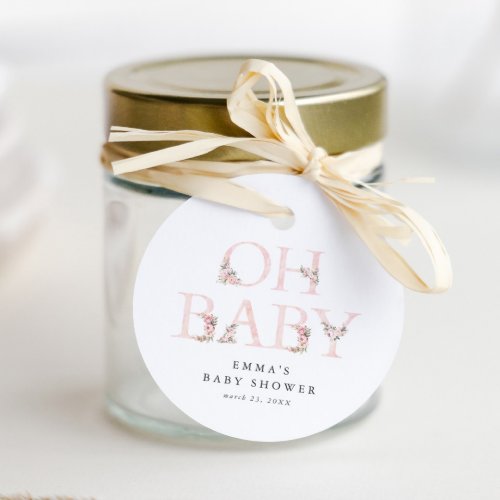Oh Baby Floral Typography Pink Baby Shower Favor Tags