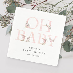 Oh Baby Floral Typography Pink Baby Shower Napkins