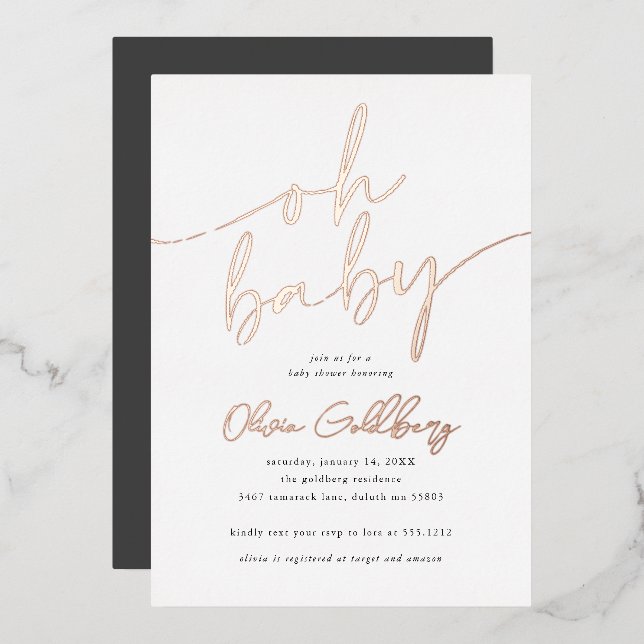 Oh Baby Foil Baby Shower Invitation Foil Invitation (Front/Back)