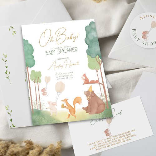 Oh Baby Forest animals cute watercolor Invitation