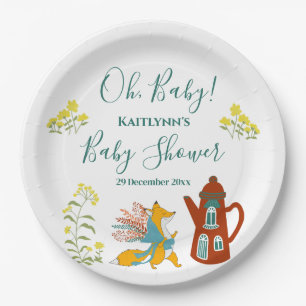 Oh, baby Fox and flowers Baby Shower Decor Paper Plates