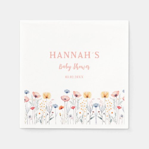 OH BABY Fresh Wildflower  White Baby Shower  Napkins