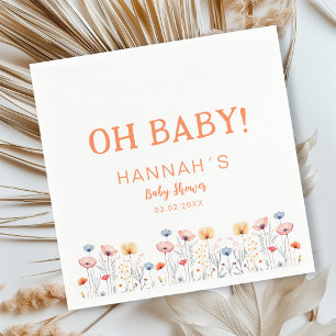OH BABY! Fresh Wildflower   White Baby Shower  Napkins