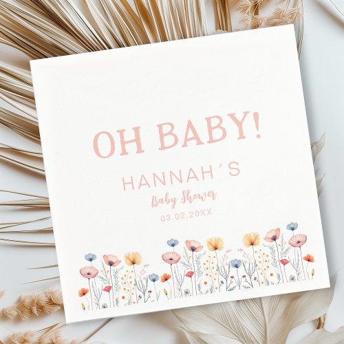 OH BABY Fresh Wildflower  White Baby Shower  Napkins