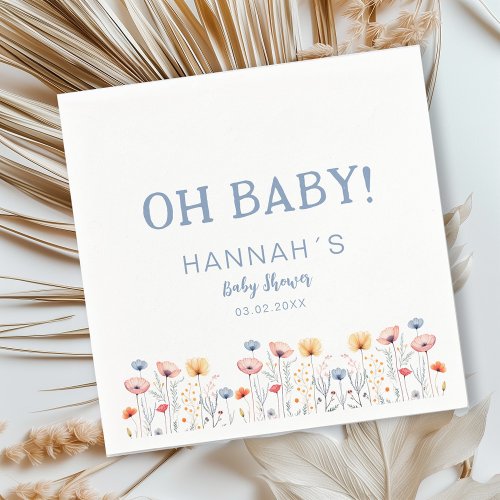 OH BABY Fresh Wildflower  White Baby Shower  Napkins