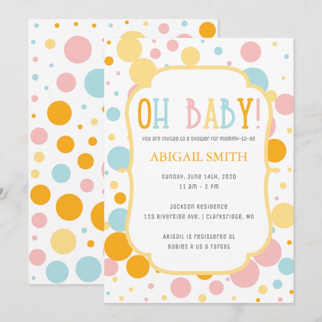 Oh Baby Fun Polka Dots Baby Shower Invite (Front/Back)