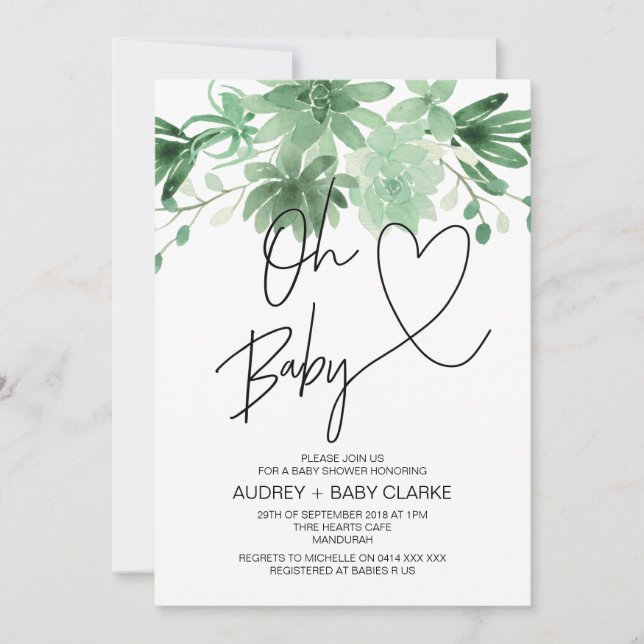 Oh Baby Gender Neutral Baby Shower Succulent Invitation (Front)