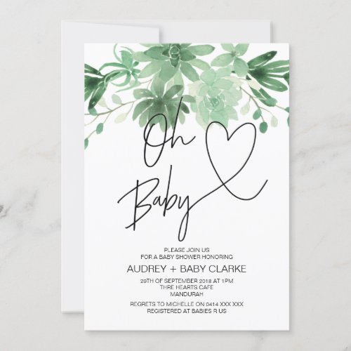 Oh Baby Gender Neutral Baby Shower Succulent Invitation
