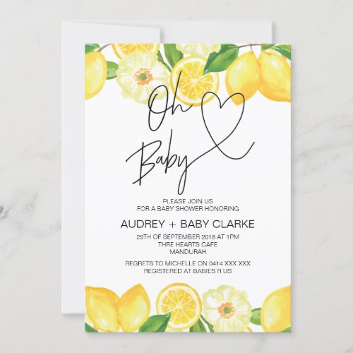 Oh Baby Gender Neutral Baby Shower Summer Lemon Invitation