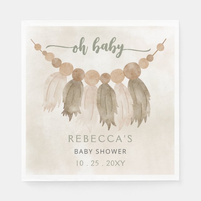Oh Baby Gender Neutral Boho Baby Shower Invitation Napkins (Front)