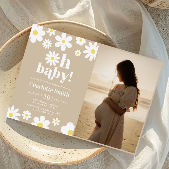 Oh Baby Gender Neutral Daisy Baby Shower Photo Invitation (Creator Uploaded)