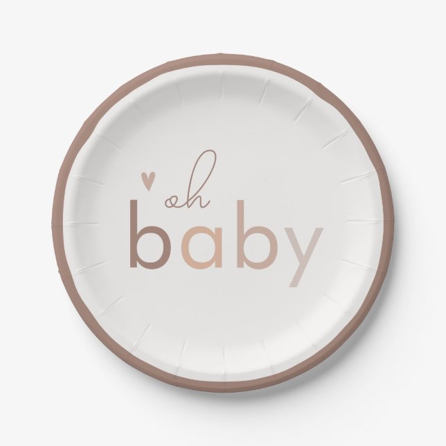 Oh Baby Gender Neutral Modern Baby Shower Paper Plates (Front)