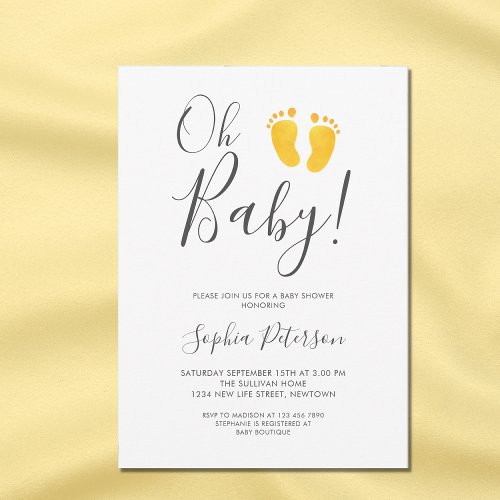 Oh Baby Gender Neutral Yellow Feet Baby Shower Invitation