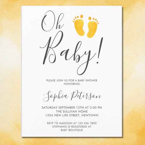 Oh Baby Gender Neutral Yellow Feet Baby Shower Invitation Postcard