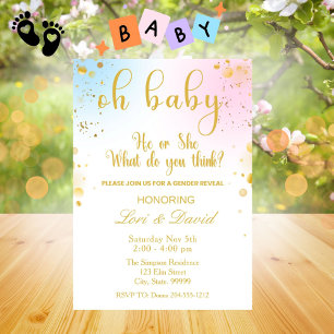 Oh Baby Gender Reveal Pink or Blue Invitation