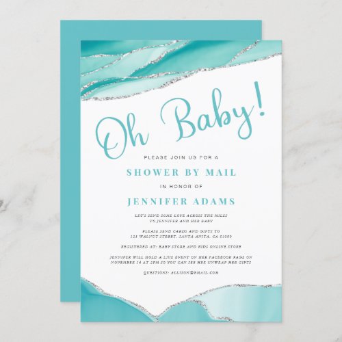 Oh Baby Geode Shower by Mail Teal Silver Invitation