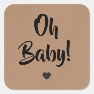 Oh Baby Gift Tag, Baby Shower Tags, Kraft Square Sticker