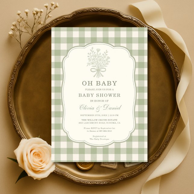 Oh Baby Gingham Couples Baby Shower Invitation (Creator Uploaded)