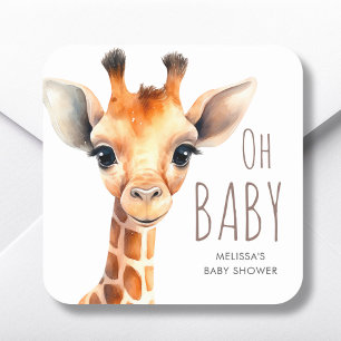 Oh Baby Giraffe Baby Shower Favor Square Sticker