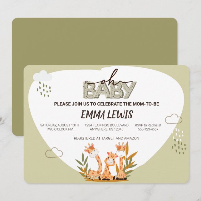 Oh Baby Giraffe, Baby Shower Invitation (Front/Back)
