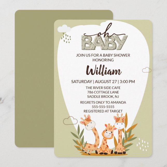 Oh Baby Giraffe Baby Shower Invitation (Front/Back)