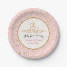 OH BABY Girl Baby Shower Gold Confetti Typography