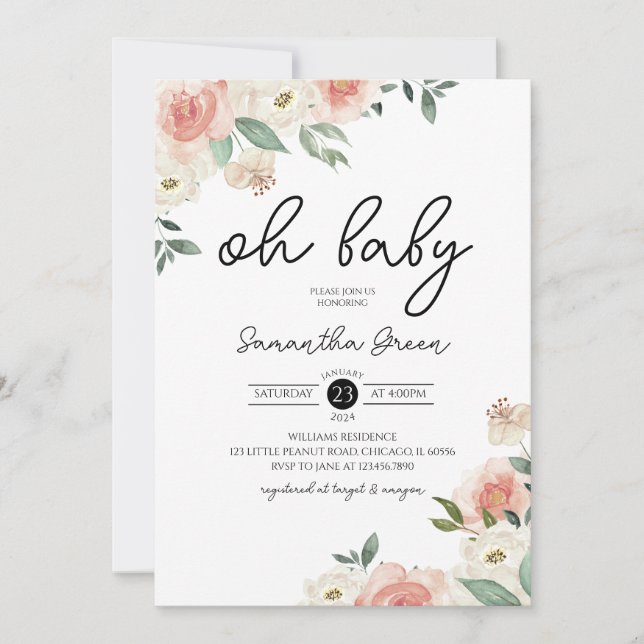Oh Baby Girl Baby Shower Invitation (Front)